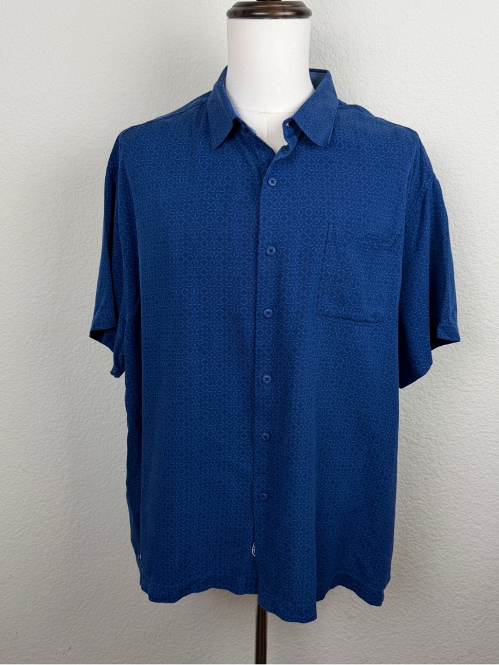 NAT NAST Mens XXL Silk Cotton Blue Short Sleeve Button-Up Shirt